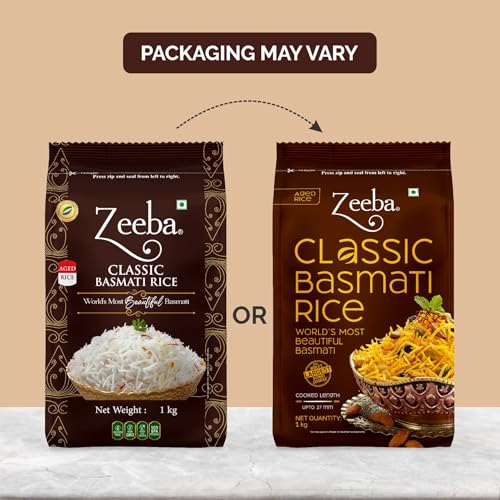 Image of Zeeba Classic Basmati Rice 1 Kg, Raw & Naturally Aged for 2 years, Extra Long Grains (Cooked length upto 27mm*) (Pack of 3)