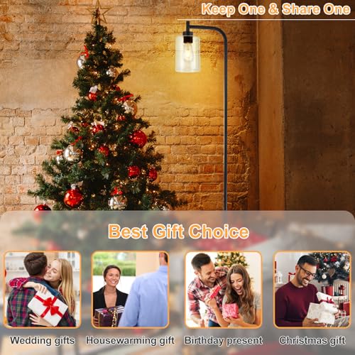 DLLT Floor Lamp Tall for Room: Black Standing Lamp with Clear Glass Lampshade for Living Room - Modern Bright Lamp for Bedroom - Industrial Corner Floor Lamps for Office 8W Led Bulb Included