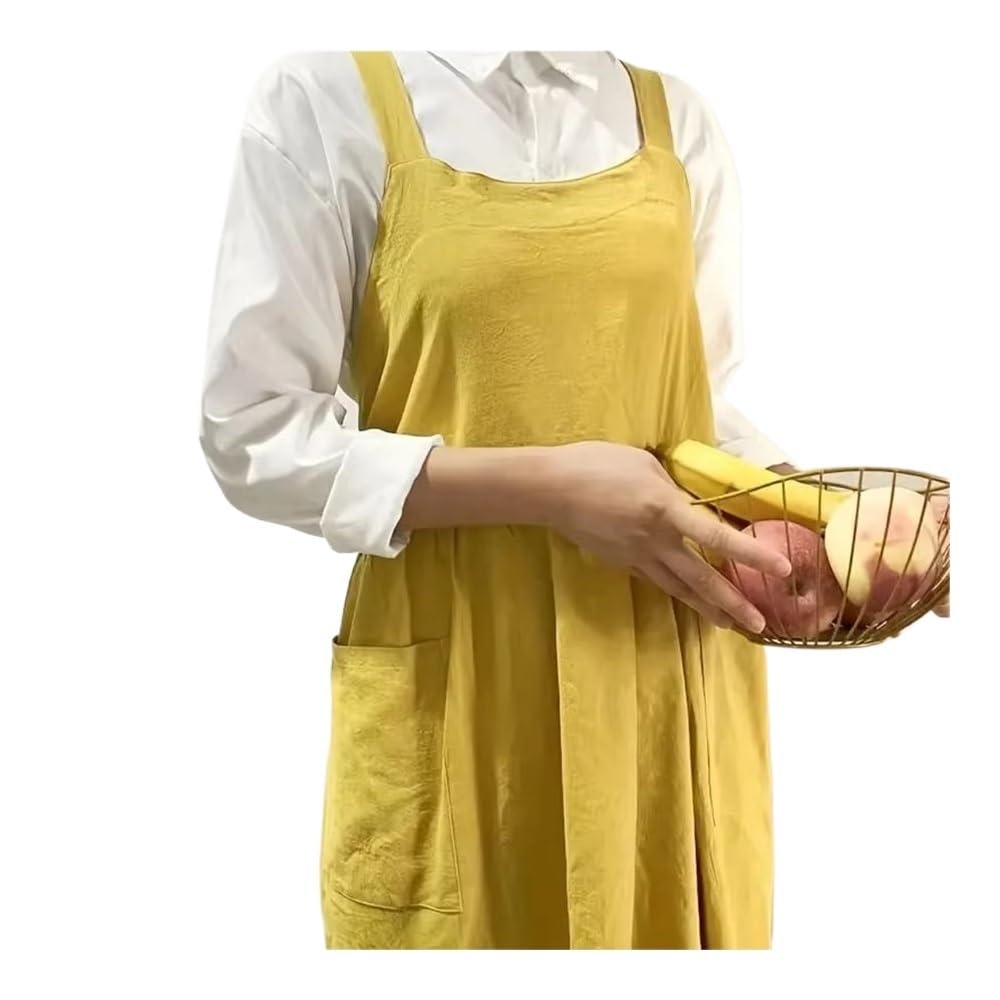 Grembiuli in lino retrò giapponese per le donne con tasche incrociate sul retro carino grembiule vestito per giardinaggio pittura cottura e cottura