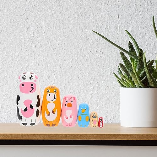 Ciieeo 1 Satz Russische Matrjoschka-Puppen Aus Holz Zum Stapeln Ineinander Verschachtelt 6-Teilig Niedliches Cartoon-Tiermuster Für Kinder Weihnachten Und Geburtstag