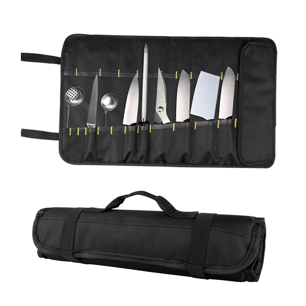 Bolsa para Cuchillos de Chef，35,5 * 57 cm con 20 Ranuras Protectores de Rollo de Almacenamiento de Cubiertos Portátiles Multifuncionales para el Hogar Cocina Viajes y Campamentos Sostiene