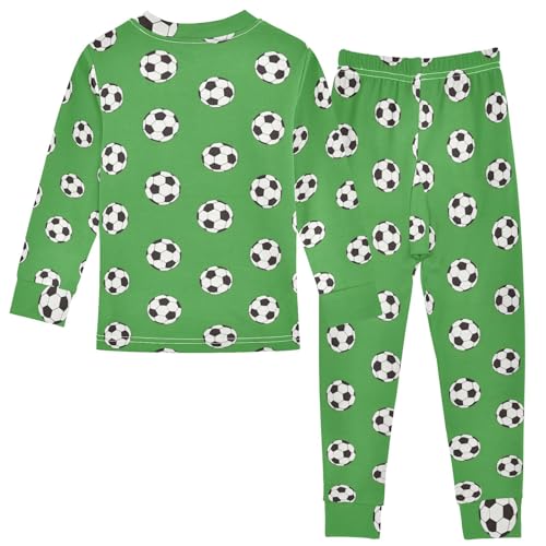Cartoon Soccer Green Pattern Cute Pajama Sets Long Sleeve Top and Pants, Snug Fit Sleepwear for Night Wears2
