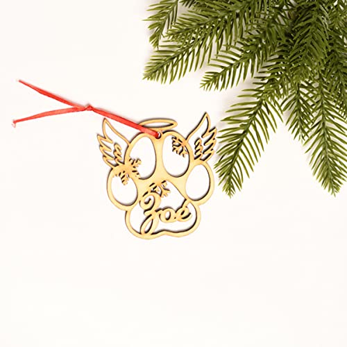 WEIYOUDP Personalisierte Hunde- und Katzenpfoten-Ornament aus Holz, für Weihnachtsbaum, Hundepfotenabdruck, personalisierbar (Engelsflügel)