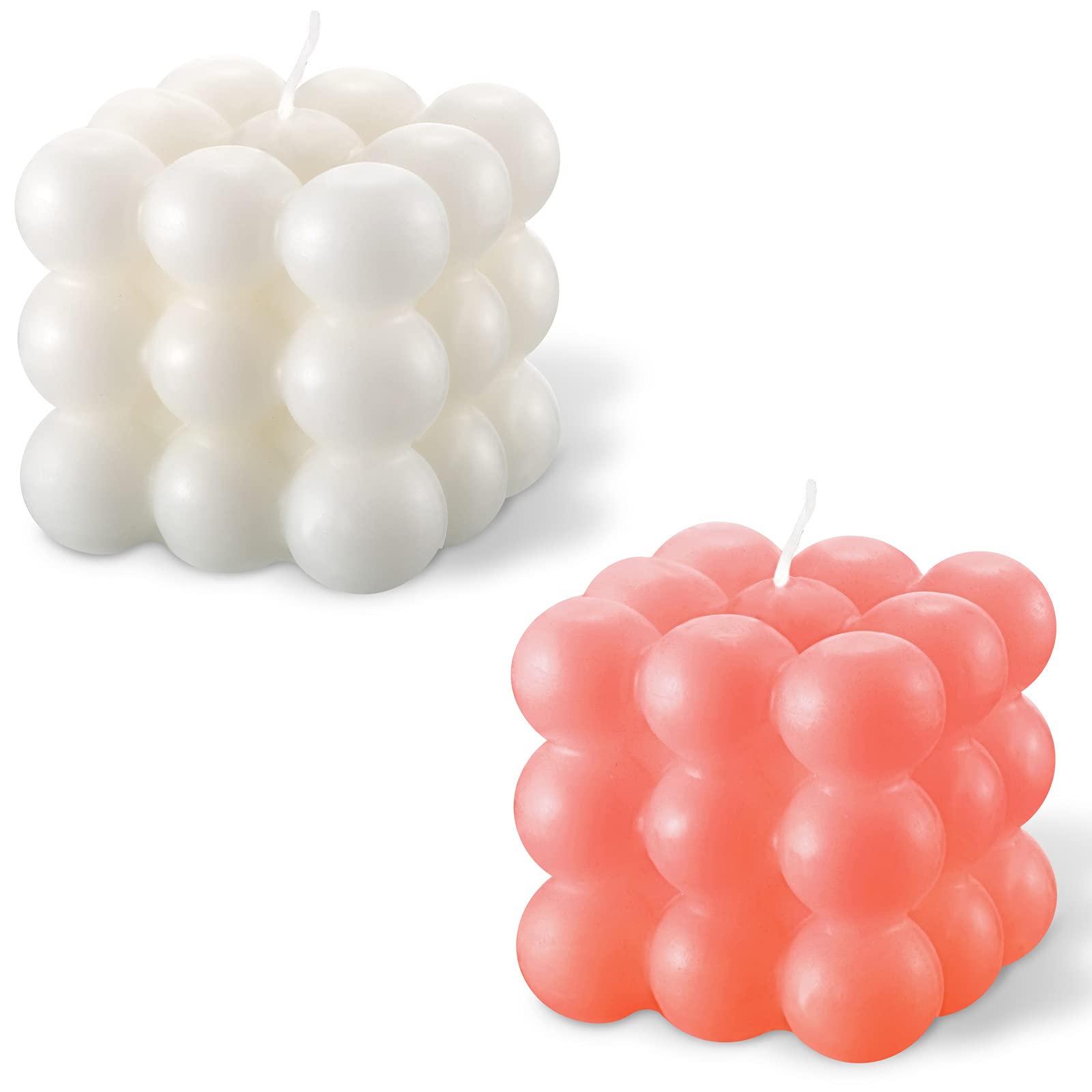 2 Pieces Bubble Cube Scented Candle Bubble Cube Soy Wax Candle Hand Poured Scented Candle Home Decor Candle Sculptural Handmade Cube Scented Candle for Bedroom Bathroom Decorations (White, Pink)