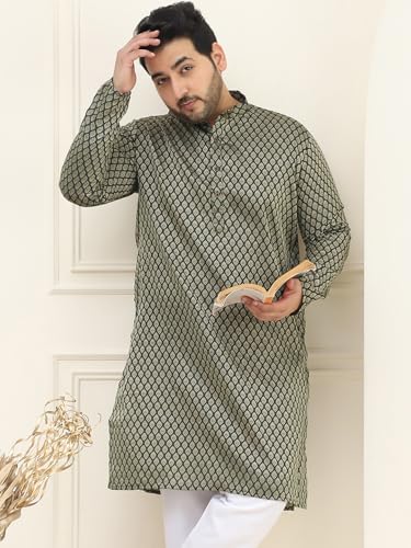 Image of SOJANYA Plus (Since 1958) Men's Cotton Linen Foil Printed Only Long Kurta