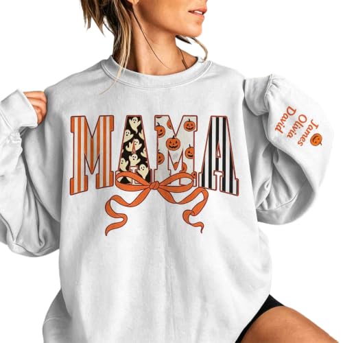 Halloween Sweatshirts For Women Mama Pumpkin Ghost Print Fall Pullover Tops - image 2