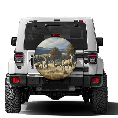 Image of Elk in Snow Spare Tire Cover Dust-Proof Wheel Tire Cover Fit Trailer, RV, SUV and Many Vehicle 14 Inch