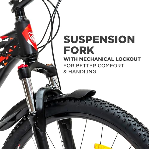 Image of KROSS Momentum 29T Unisex Matt Black Multispeed (Shimano 24-Speed) MTB | Alloy Frame with Dual Disc Brakes and Front Suspension Fork | Ideal for 15+ Years (Orange)