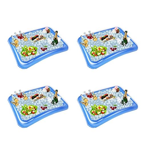 4-Pack Inflatable Ice Serving Bar Coolers for Parties, Salad BBQ Picnic Ice Food Drinks Buffet Server Tray for Indoor Outdoor Party