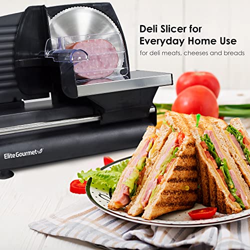 Elite Gourmet EMT-625B Ultimate Precision Electric Deli Food Meat Slicer Removable Stainless Steel Blade, Adjustable Thickness, Ideal for Cold Cuts, Hard Cheese, Vegetables & Bread, 7.5”, Black by Elite Gourmet - Image 6