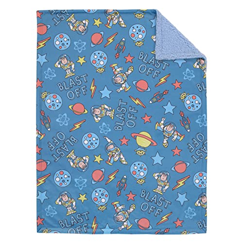 Image of Disney Toy Story Buzz Lightyear Blue and Orange Blast-Off Super Soft Sherpa Baby Blanket