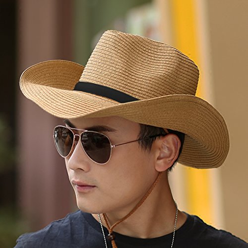 Mens Wide Brim Sun Straw Hat Roll Up Floppy Packable Fedora Hat With Adjustable Chin Cord Strap Straw Cowboy Hat Foldable Sun Uv Protection Beach Cap Western Newsboy Hat Upf50+ Sun Hat Khaki #TOP1