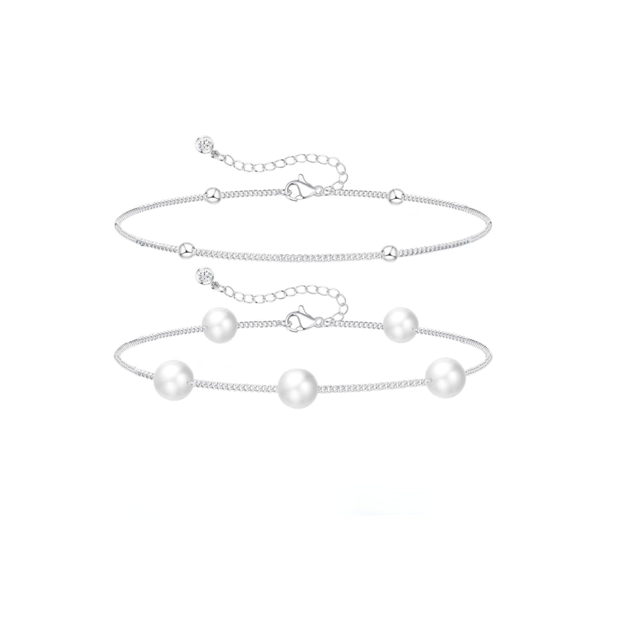 Meteorstarry Perlenarmband Damen Gold/Silber 925, Personalisierte Doppel Perlen für Armbänder Armband Schmuck Jewellery Kleine Geschenk Freundin Geburtstag für Frauen Mädchen Freundin Frau