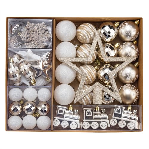 SVNVIOZ 55 Stück Weihnachtskugeln Set Champagner Weiß,...