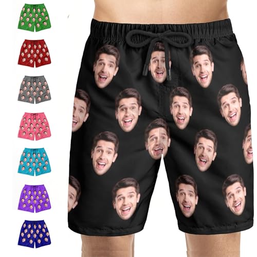 FunStudio Custom Mens Swim Trunks Personalized Quick Dry Beach Board Shorts with Face Gift for Men Dad Boyfriend Husband