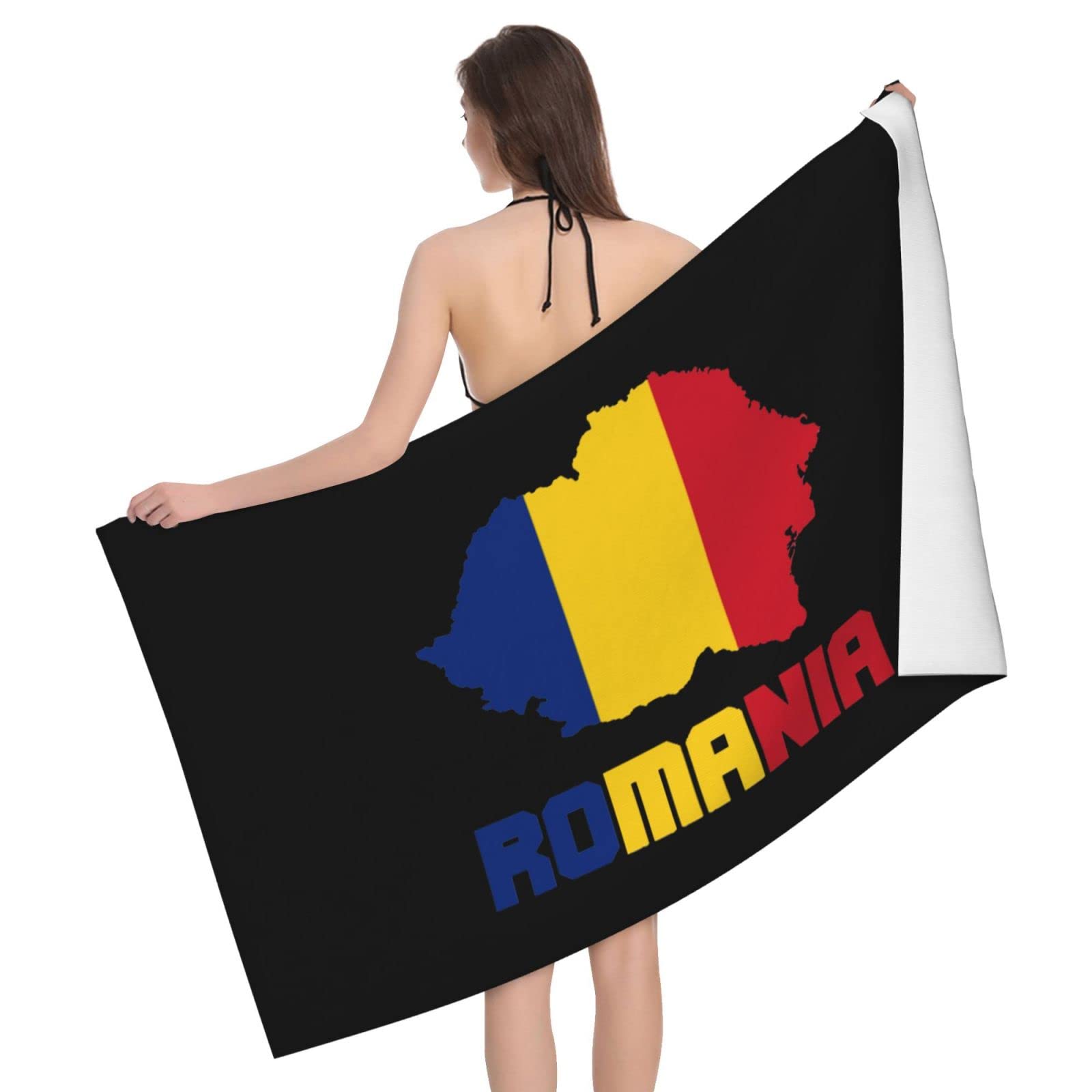 Lsjuee Flag of Romania Bath Towel Absorb Water Quick Dry Bath Towel, for Beach, Swimming Pool, Camping