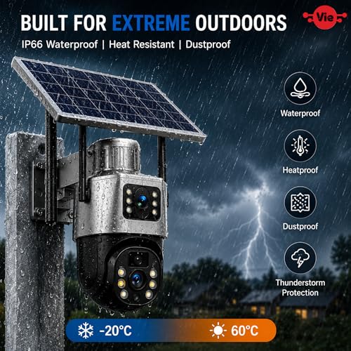 Image of VIE Solar CCTV Camera Outdoor Dual Lens 360 Degree PTZ | CCTV Camera with sim Card 4G | Solar Camera Outdoor Waterproof | CC Camera Colour | Night Vision| Motion Detection Two-Way Audio