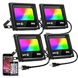 LED Flood Light Outdoor, 200W Equivalent Smart Floodlight APP Control, 20W DIY RGB Color Changing Pa