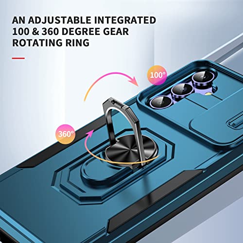 Image of Back Cover Case Compatible for Samsung Galaxy A14 5G with Slide Camera Cover & Rotated Ring Stand | Military Grade Mobile Phone Cover Case for Samsung Galaxy A14 5G (Blue)