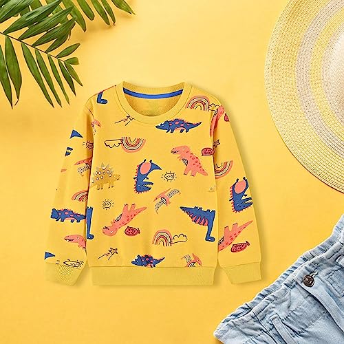 Toddler Boys Sweatshirts Dinosaur Long Sleeve Pullover Crewneck Shirts Cartoon Sport Tops for Kids (Yellow, 4-5 Years)2