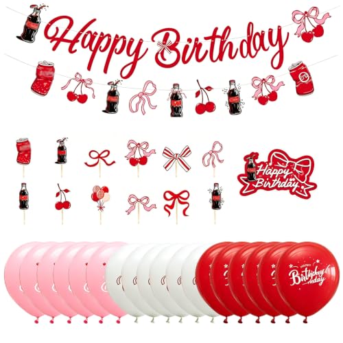 33Pcs She's Ready to Pop Baby Shower Decorations Red Happy Birthday Banner