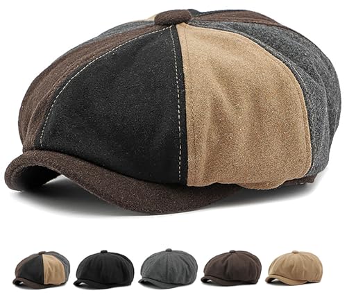 Xinveen Men's 8 Panel Newsboy Cap Vintage Tweed Cap Herringbone Cabbie Flat...