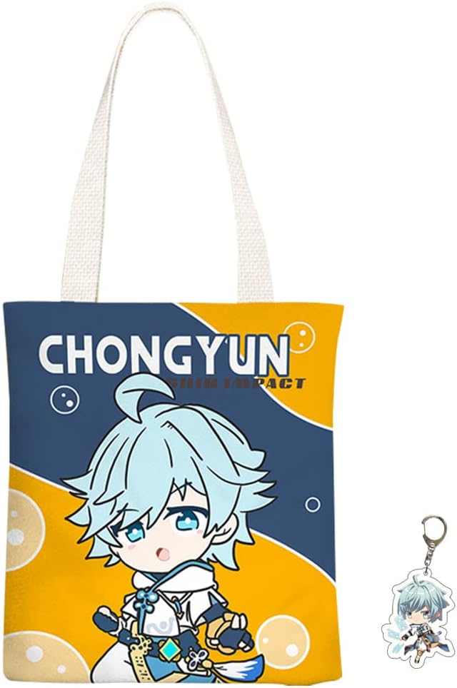 Anime Tote Bag Large Canvas Shopping Bag Women Man Unisex Custom Tote Bag (Chongyun,15x13 inches)