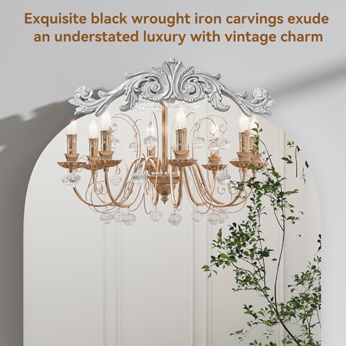 Image of Vintage Full Length Mirror, 62 inchX20 inch Arched Floor Mirror, Baroque Full Body Mirrors with Art Carved, Standing Mirrors for Bedroom, Living Room, Entryway,Silver