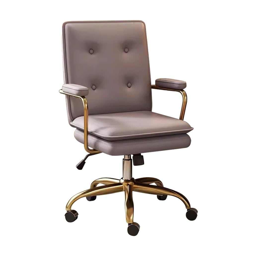 Sbcgfy Dark Grey High Back Leather Executive Office Chair With Armrests, Adjustable Tilting Backrest, Ergonomic Computer Desk Chair For Home, Work & Gaming,-Gold Legs