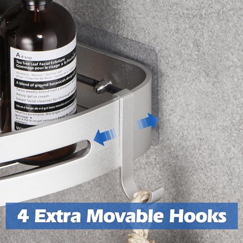 GRICOL Estante de ducha esquinero de metal sin taladrar con 2 ganchos para soporte de ducha, a prueba de óxido, artículos de baño autoadhesivos (plateado) - imagen 7