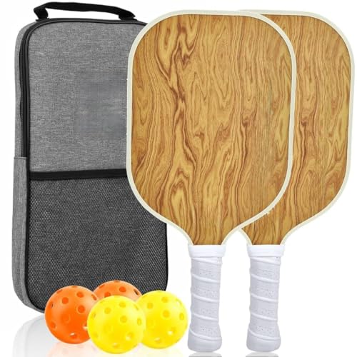 Image of Pickleball Paddles Set of 2 or 4, USAPA Approved Pickleball Paddles Set with 4 Pickle Balls and Carry Bag, Fiberglass Rackets 2 Pack Gifts for Beginners&Pros (Wooden)