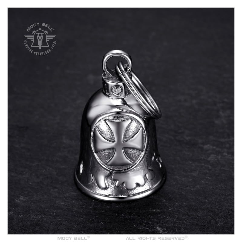 BOBIJOO Jewelry - Campana moto Croce templare portafortuna in acciaio inox Argento