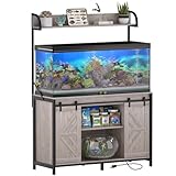 SYESWAY 55-75 Gallon Fish Tank Stand with Power Outlets, Heavy Duty Metal Frame Aquarium Stand with Barn Door, Turtle Reptile Terrariums Stand, 1000LBS Capacity, Grey