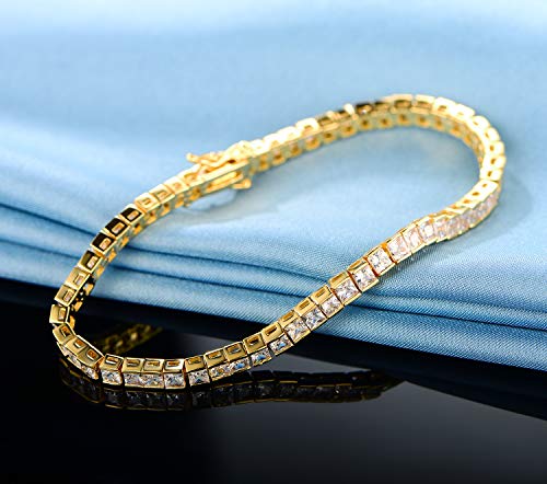 Gemsme 2.5 * 2.5mm Square Tennis Bracelet, 2.5mm Thin 18K White/Yellow Gold Plated Square Cubic Zirconia Tennis Bracelet for Women3