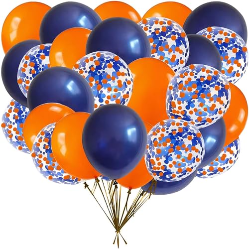 Image of 50Pcs 12inch Orange Navy Blue Party Balloons with Orange Navy Blue Confetti Balloons for Wedding, Birthday, Baby Shower, Halloween,Family Parties Decoration
