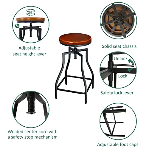 Butaco metálico giratorio ajustable para cocina, juego de 3 unidades | Asiento de chapa de madera, altura para barra, negro y marrón miniatura 4
