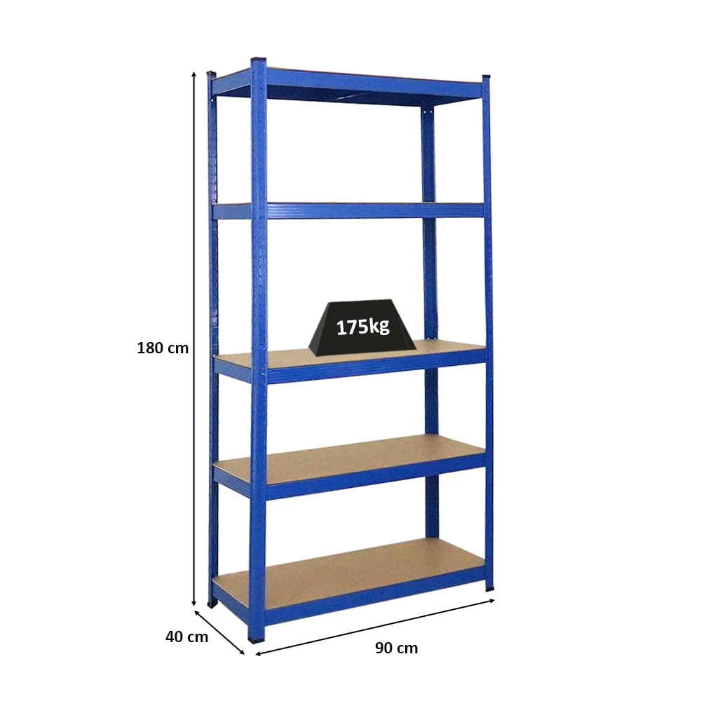 PROREGAL Scaffale per carichi pesanti Ragnar | AxLxP 180x90x40cm | Portata per ripiano 175kg | Blu