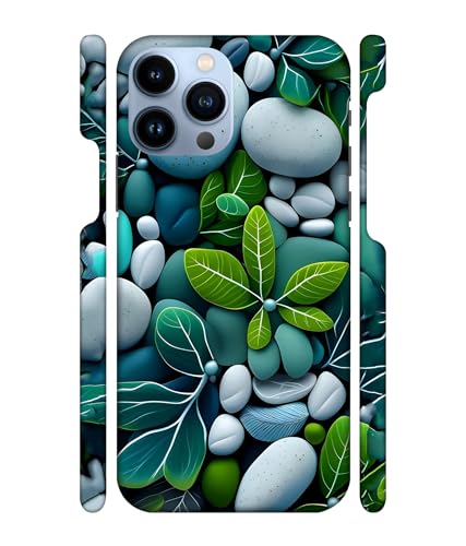 Image of ''Stones & Leaves'' -(Turquoise) Printed Hard Mobile Back Cover & Case for iPhone 13 Pro (6.1 inch), Designer | Protective & Premium Cover & Case