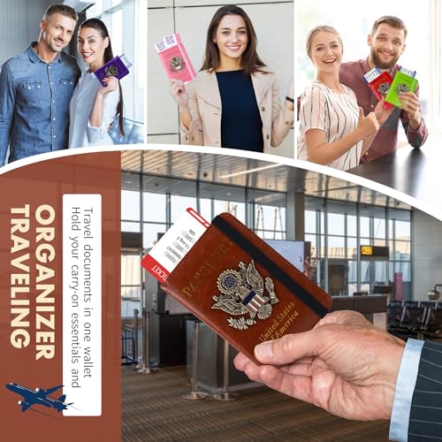 Image of Passport Holder Cover Travel Wallet and Card Slot Combo RFID Blocking Leather Family Passport Holder Travel Accessories for Men Women(Brown)