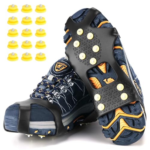 JOOLESER Schuhspikes,Schuhkrallen,Steigeisen grödel für Bergschuhe,Spikes für Schuhe,Mit einem 15er-Pack Ersatz-Schneespikes für Damen,Herren und Kinder (L)