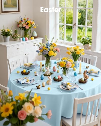 Image of Pureegg Plastic Table Cloth Disposable 8 Pack, 84'' Round Table Cloths, Easter Party, Picnic, Wedding, Decorative Tablecloths, Round, Baby Blue Plastic Cover, Leakproof & Sturdy, Light Blue