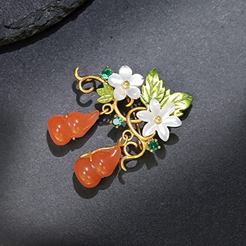Damen-Brosche, Elegante Accessoires für Damen, südroter Achat, kürbisförmige Brosche, luxuriöse Hochzeits-Party-Brosche, Schmuck, Exquisite Broschen