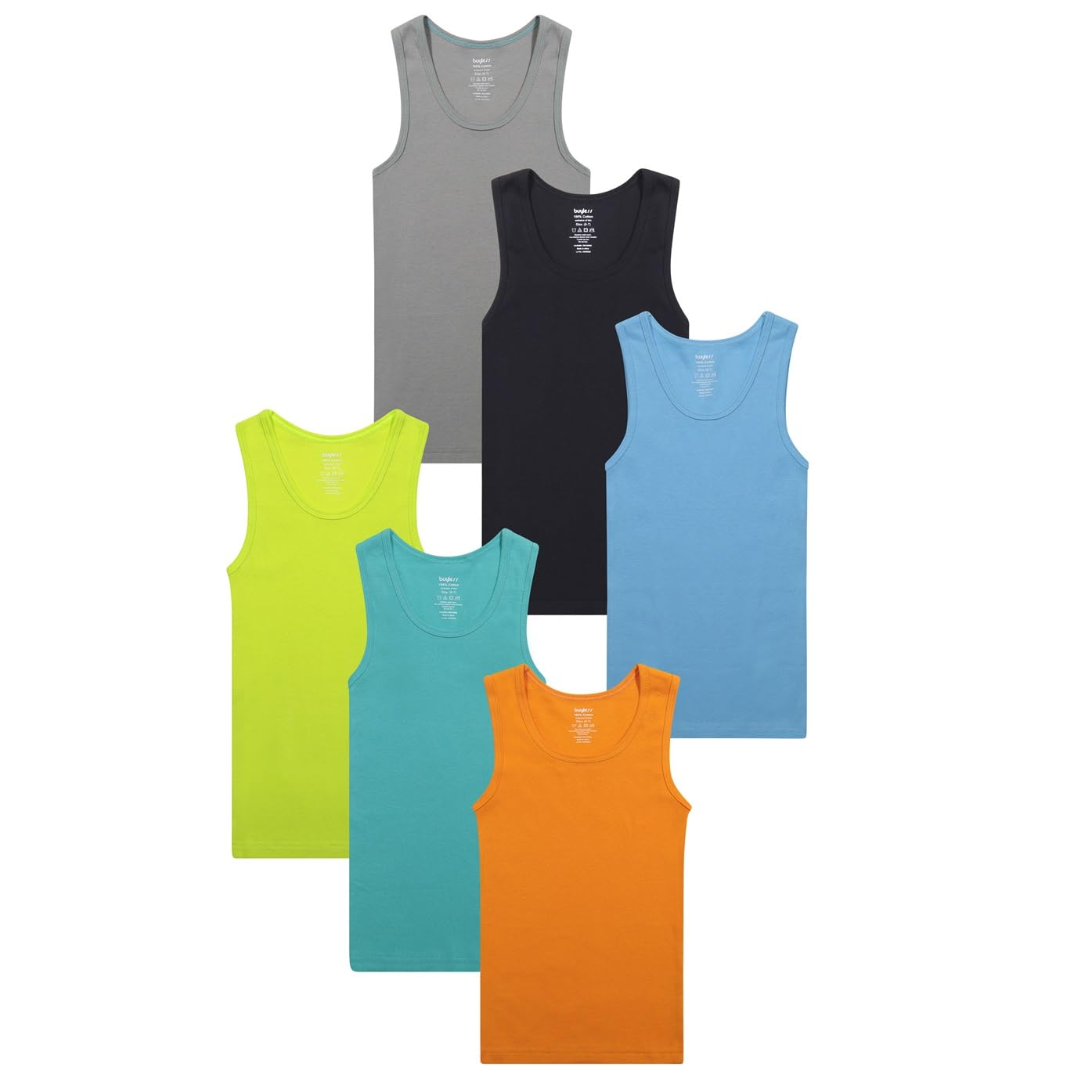 Buyless Fashion Jungen Unterhemden Tank-Top Weiche Baumwolle (6er-Pack)