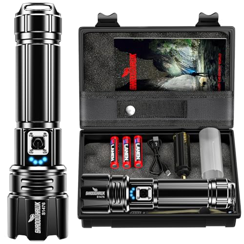 Flashlight 10000 High Lumens Rechargeable - 30W Super Bright LED Flash Light | 5000ft Beam & 12H Long Lasting USB C High Powered Handheld Police Flashlight for Home, Camping, Hiking, Emergency