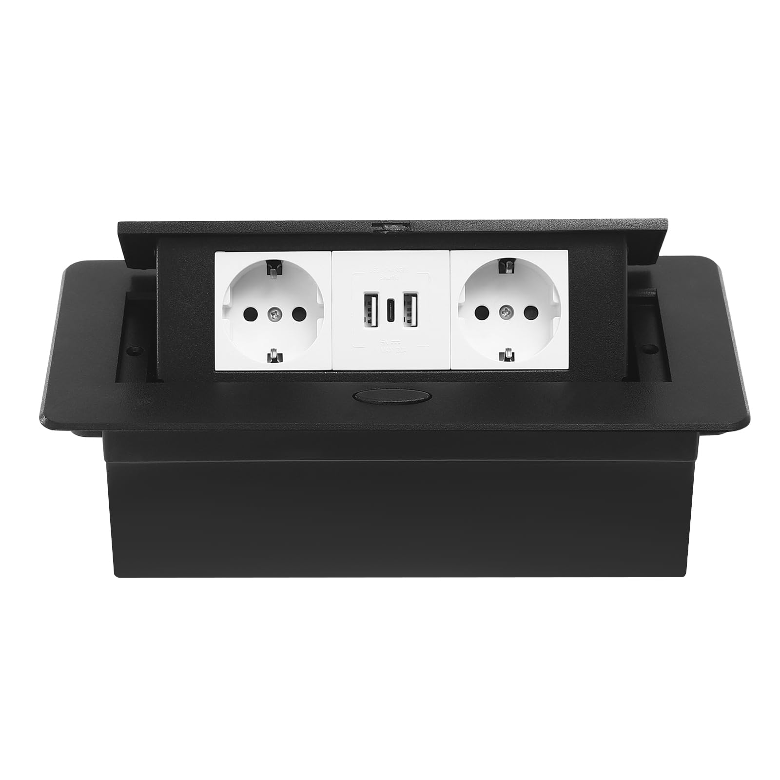 Ciabatta elettrica a scomparsa con 2 prese (250 V 16 A) + 2 USB (5 V 3,1 A) + 1 tipo C, da tavolo nascosto, presa da incasso per tavolo, scrivania, banco da lavoro (nero)