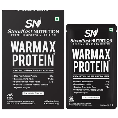 Image of Steadfast Nutrition Warmax Whey Protein Isolate & Hydrolysate Powder 32G Ultra Fast Release Protein (Chocolate 6 Sachets, 240g)