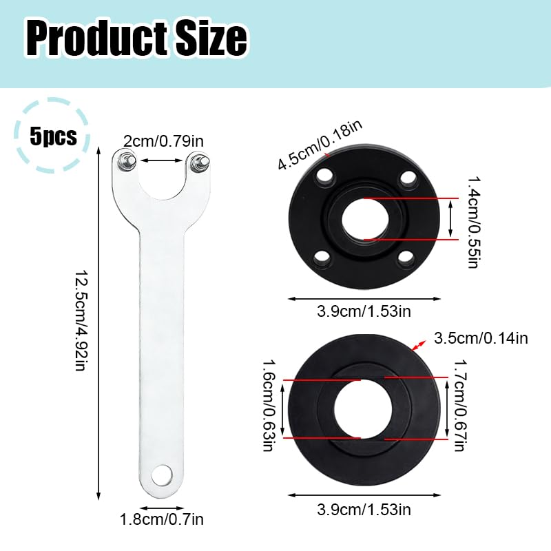 5 Piezas Llave Universal para Amoladoras, Llave Amoladora 125 MM, Angle Grinder Connector, Angle Grinder Pressure Plate, Amoladora Angular Brida, Compatible con Amoladoras Angulares Comunes