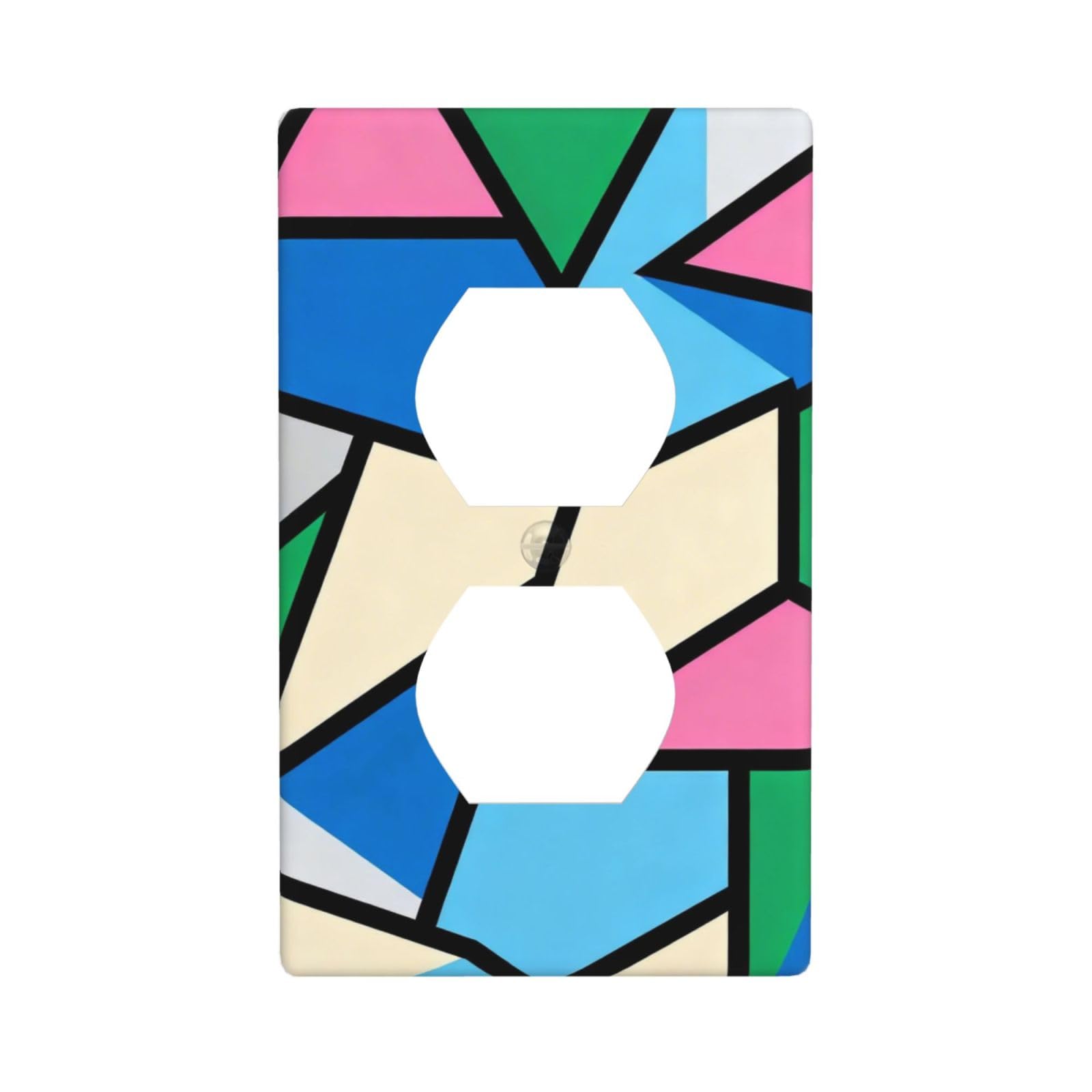Geometric Patchwork Art Decorative Switch Plate Cover-Unbreakable Polycarbonate Wall Plate for Home Office, 1 Gang with Screws