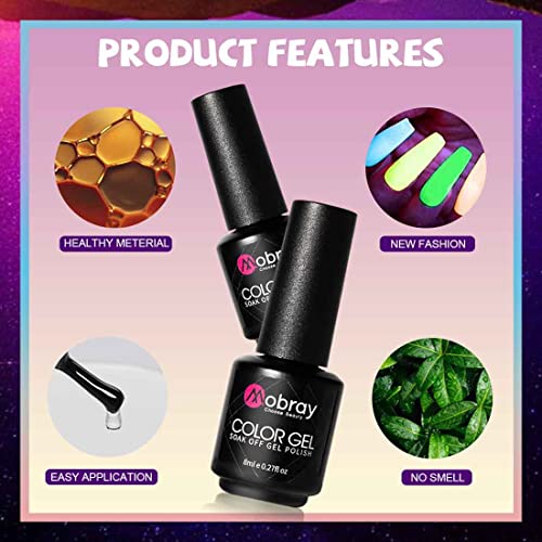 Mobray Glow In The Dark Gel Nail Polish Set, 6 Colors Neon Luminous Gel Polish Set Fluorescent Bright Colors Glow Effect Soak Off Uv Nail Polish Kit For Halloween #TOP5