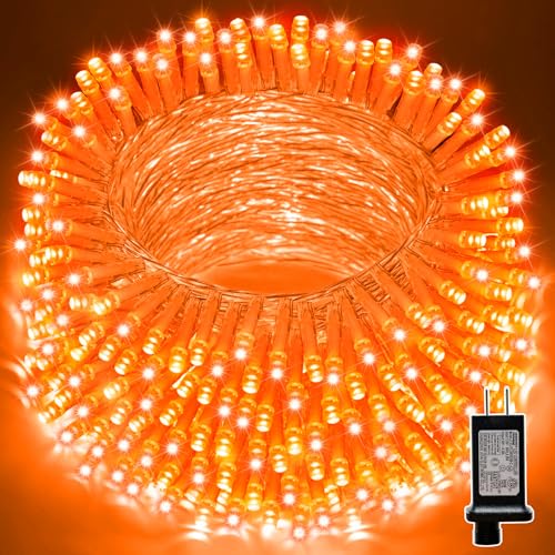 LAMPHOME 33ft 100 LED Orange Thanksgiving Lights Outdoor Waterproof Autumn Fall String Lights 16 Modes Orange Halloween String Lights Plug in Christmas Lights Garden Party Xmas Tree Lights Decor